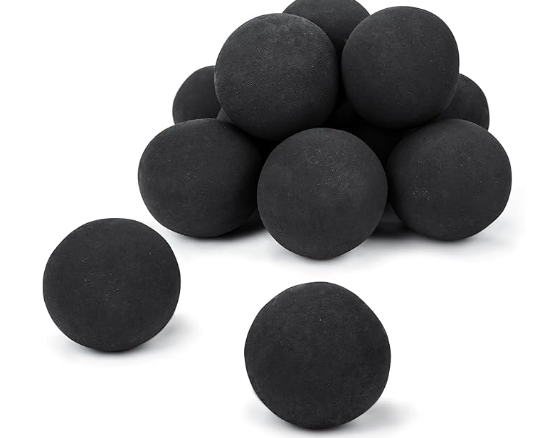 Black Round Ceramic Fire Balls for Fire Pit set of 12