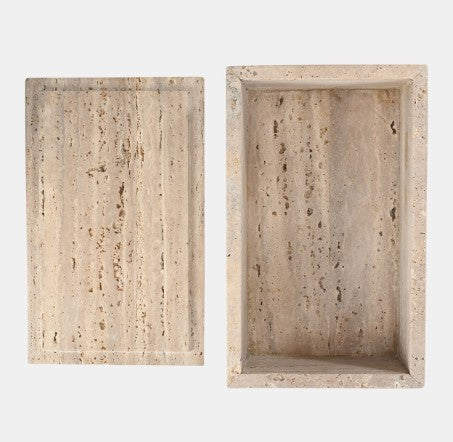 Travertine, Decorative Box, Tan