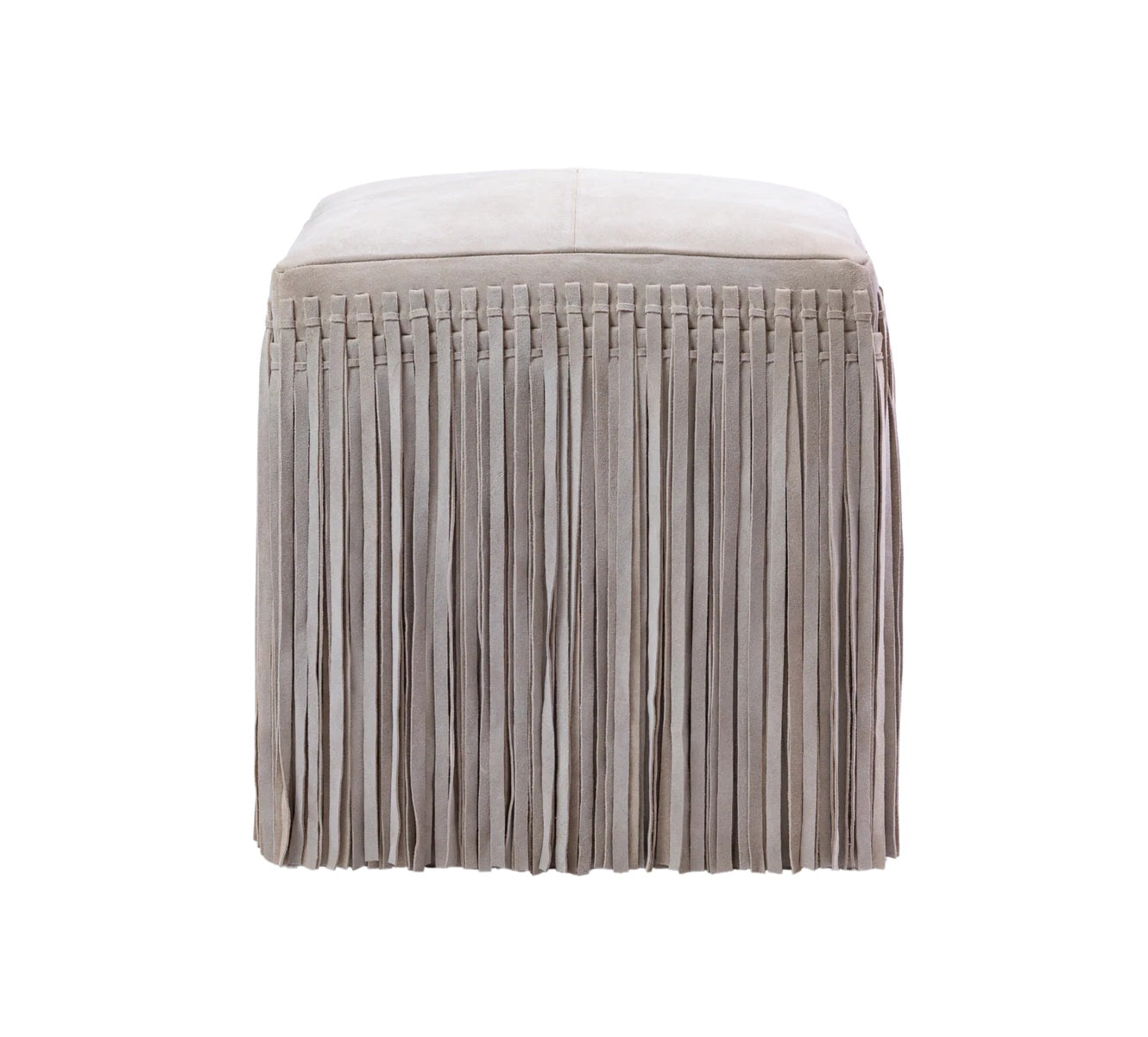 Square Suede Fringe Ottoman – Bone