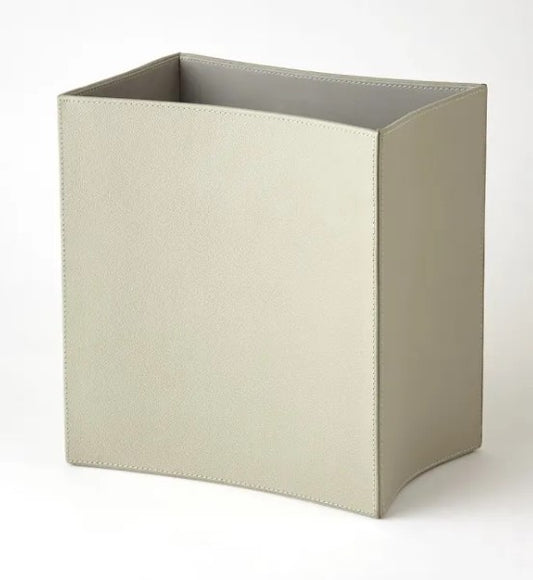 Folded Leather Wastebasket - Grey