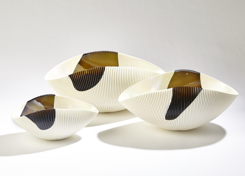 Pleated Bowl, Bronze Stripe