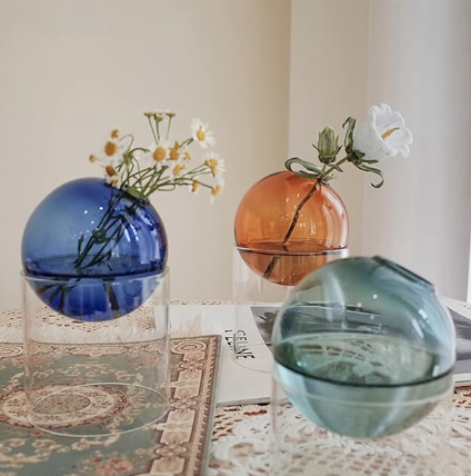 Round Glass Vase Clear white set of 2