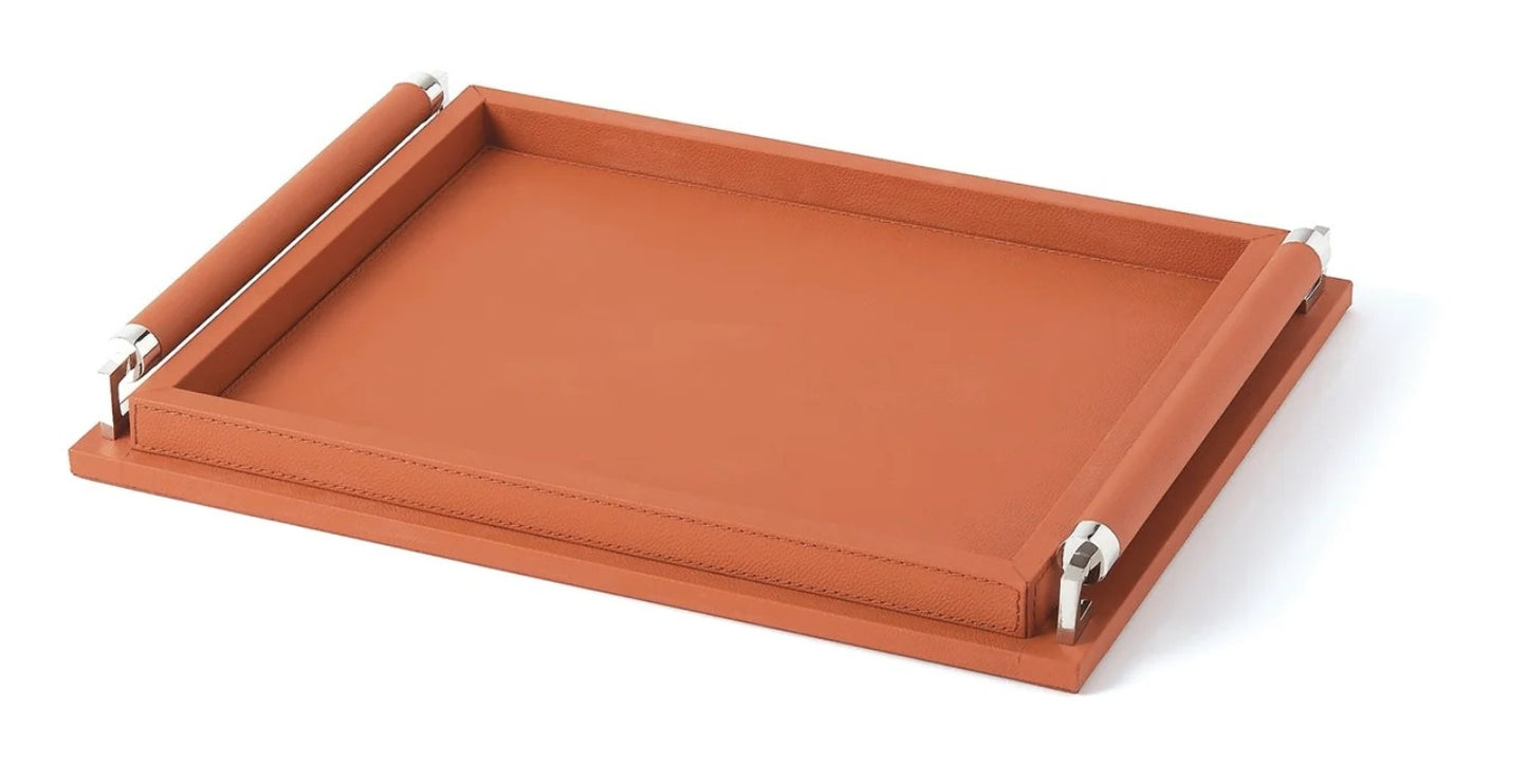 Wrapped Handle Tray, Black or Coral Leather