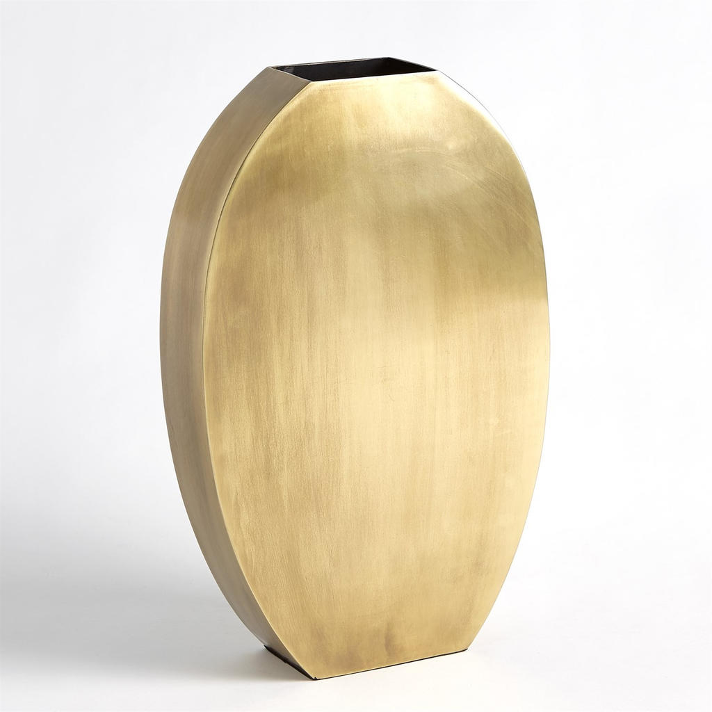 Squared Oval Vase, Antique Brass