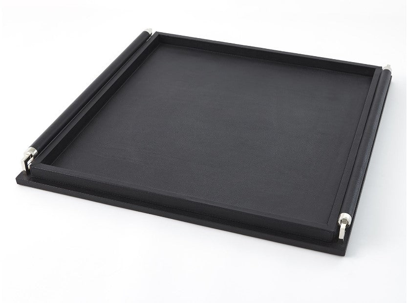 Wrapped Handle Tray, Black or Coral Leather