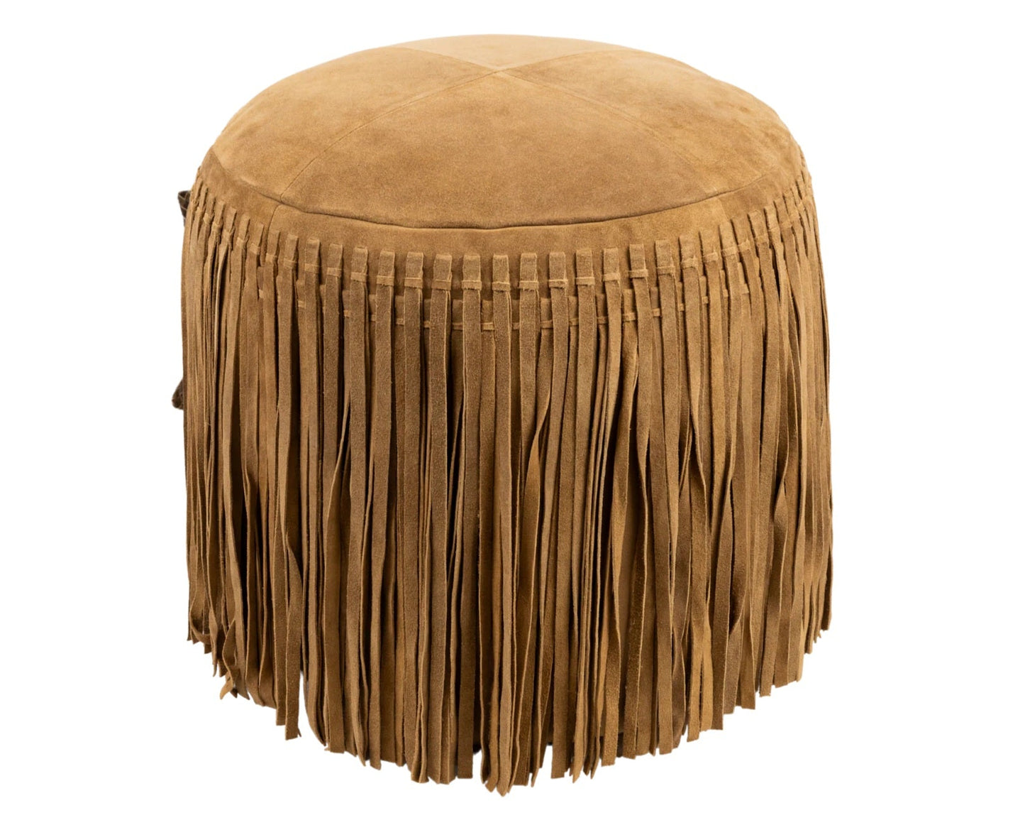 Round Suede Fringe Pouf – Camel