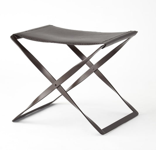 Folding Stool - Brown Leather