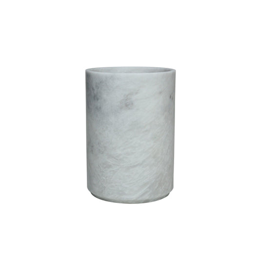 Eris Collection Pearl White Marble Honed Finish Round Waste Bin w/Liner