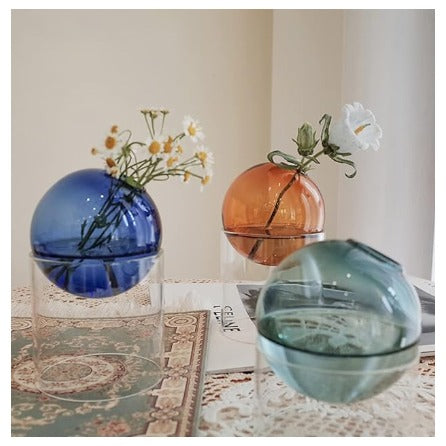 Round Glass Vase Clear white set of 2