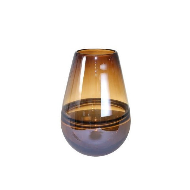 Glass, 11" Handmade Oval Vase, Brown