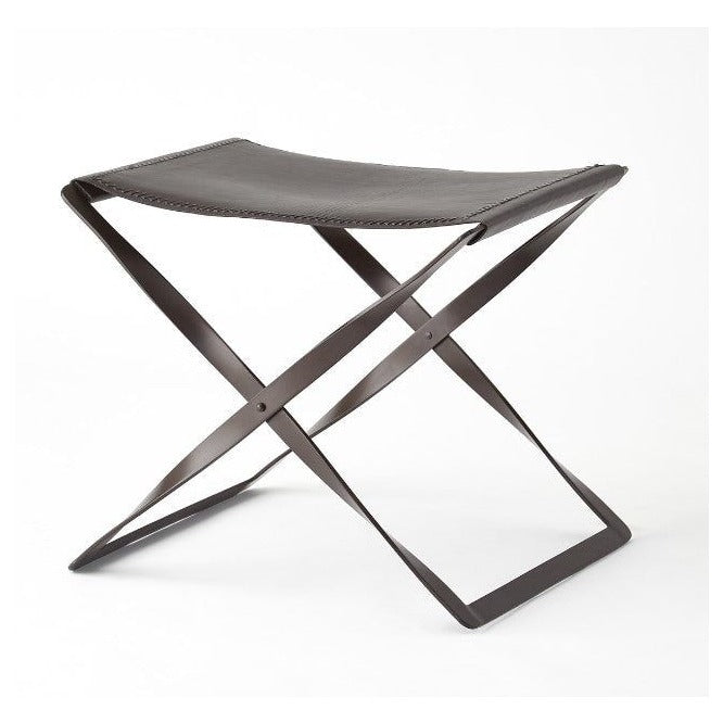 Folding Stool - Brown Leather