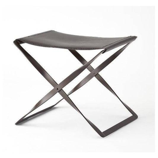 Folding Stool - Brown Leather