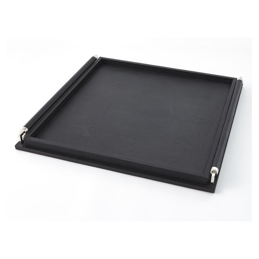 Wrapped Handle Tray, Black Leather